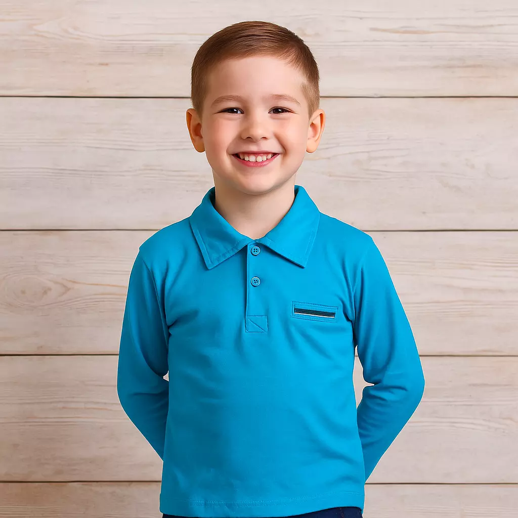 Polo infantil manga longa algodão ref 250 r$ 2999 azul