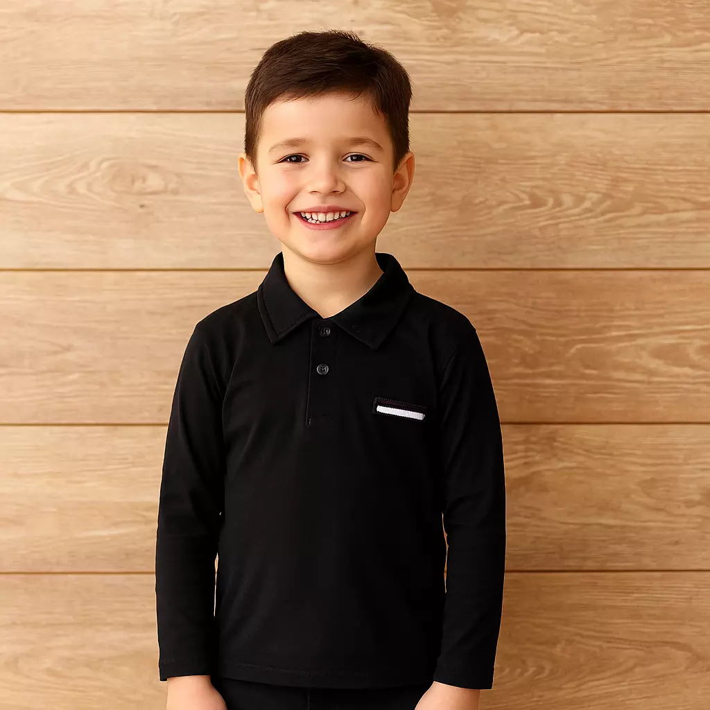 Polo infantil manga longa algodão ref 250 r$ 2999 preta