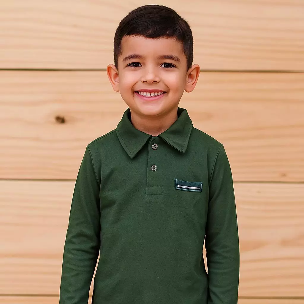 Polo infantil manga longa algodão ref 250 r$ 2999 verde musgo
