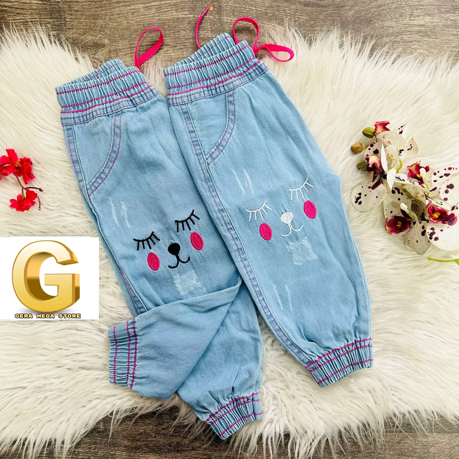 a calça jogger jeans bordada menina ref 098 r$ 4999 jeans