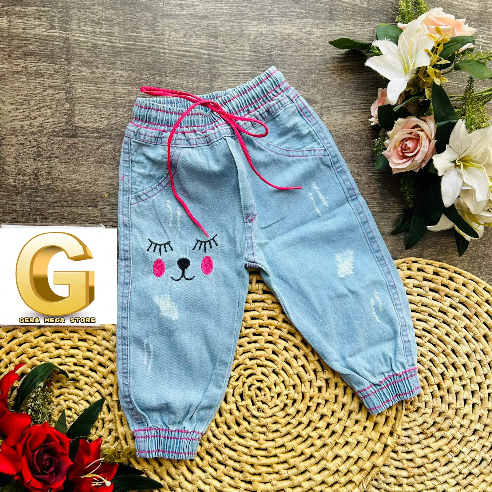 a calça jogger jeans bordada menina ref 098 r$ 4999 menina