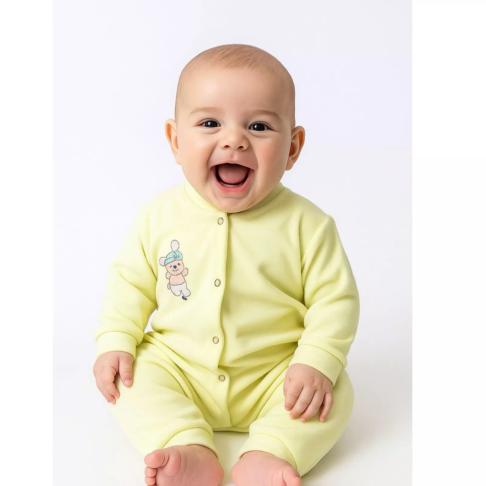 macacão botão Plush Bordado BB ref 8802 r$ 3999 amarelo